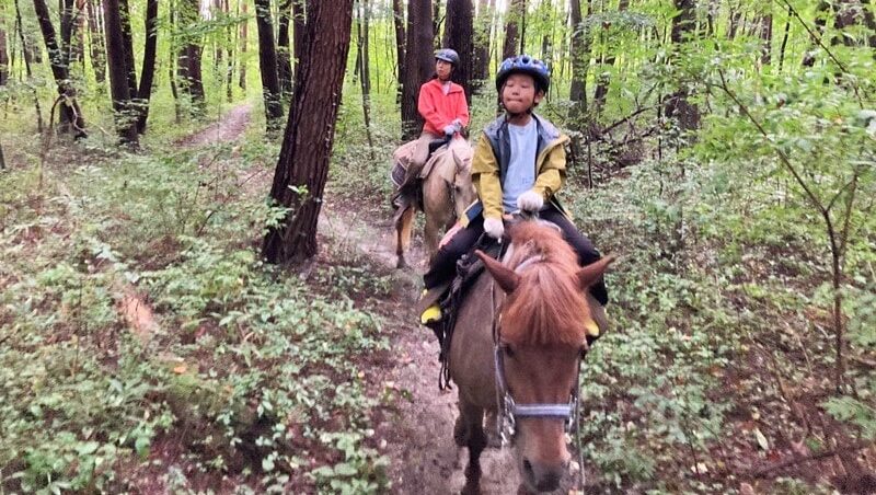 八ヶ岳の美しい森の中で乗馬体験